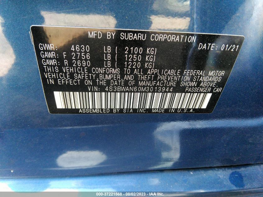 2021 SUBARU LEGACY LIMITED - 4S3BWAN60M3013944