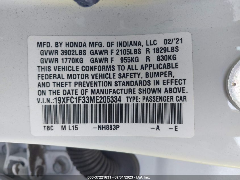 2021 HONDA CIVIC SEDAN EX - 19XFC1F33ME205334