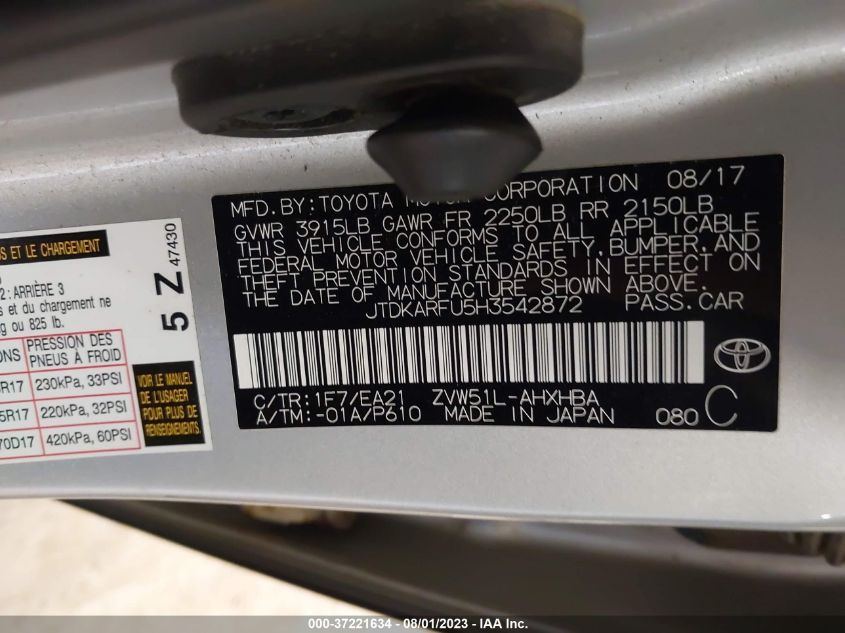 2017 TOYOTA PRIUS TWO/TWO ECO/THREE - JTDKARFU5H3542872