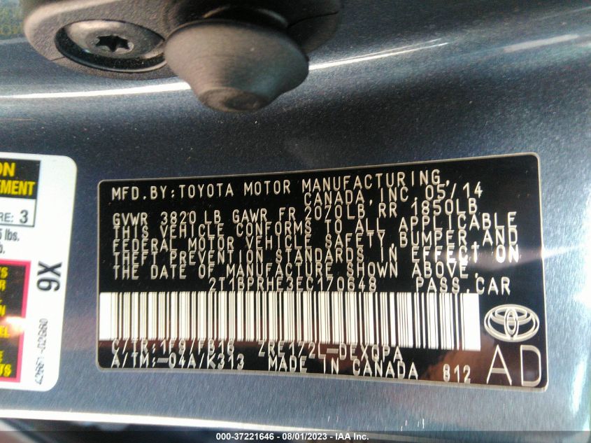 2014 TOYOTA COROLLA LE ECO - 2T1BPRHE3EC170648