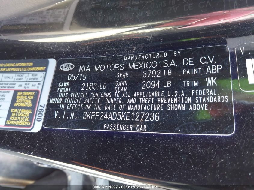 2019 KIA FORTE FE - 3KPF24AD5KE127236
