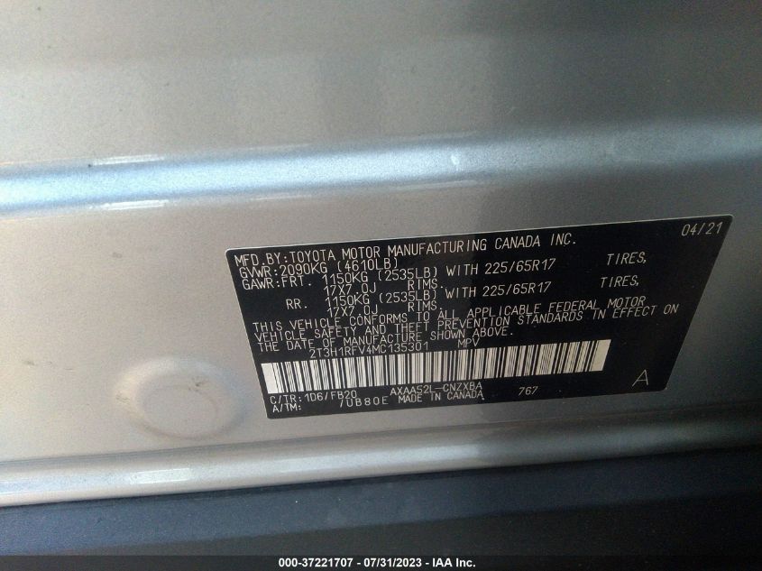 2021 TOYOTA RAV4 LE - 2T3H1RFV4MC135301