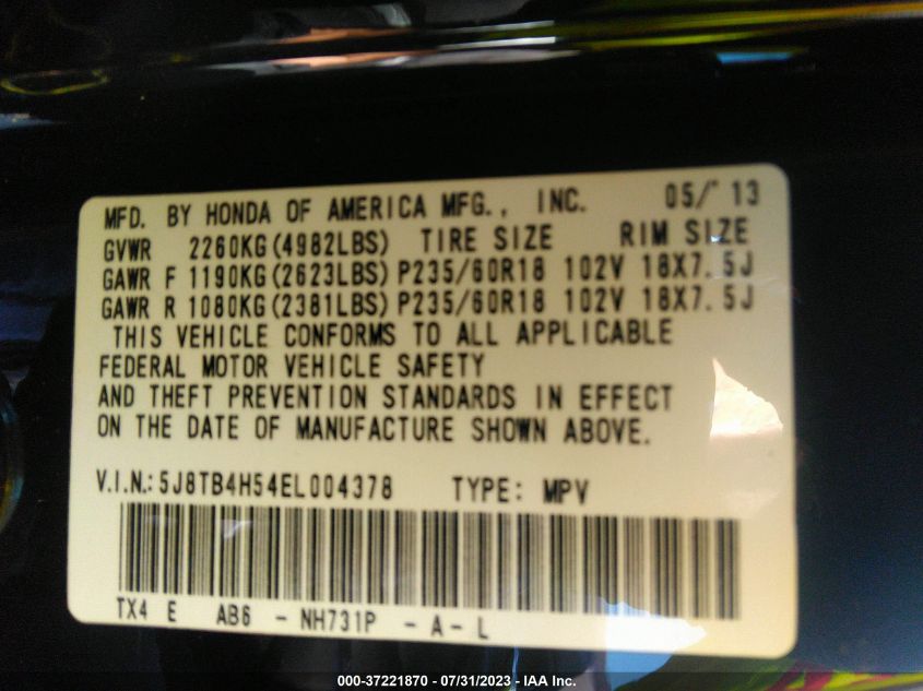 2014 ACURA RDX TECHNOLOGY - 5J8TB4H54EL004378