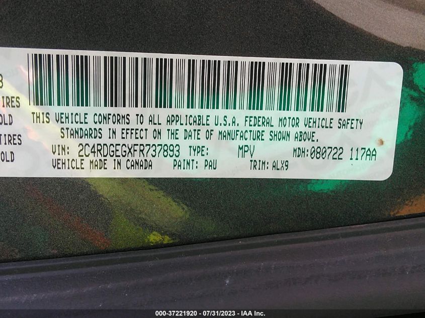 2015 DODGE GRAND CARAVAN R/T - 2C4RDGEGXFR737893