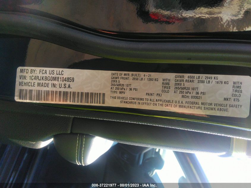 2021 JEEP GRAND CHEROKEE L LIMITED - 1C4RJKBG0M8104859