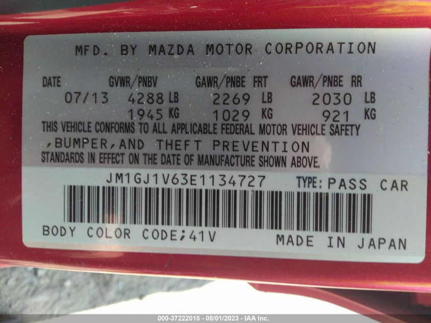 2014 MAZDA MAZDA6 I TOURING - JM1GJ1V63E1134727
