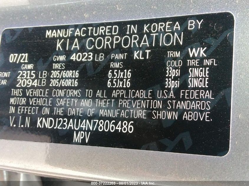 2022 KIA SOUL LX/X LINE/S - KNDJ23AU4N7806486