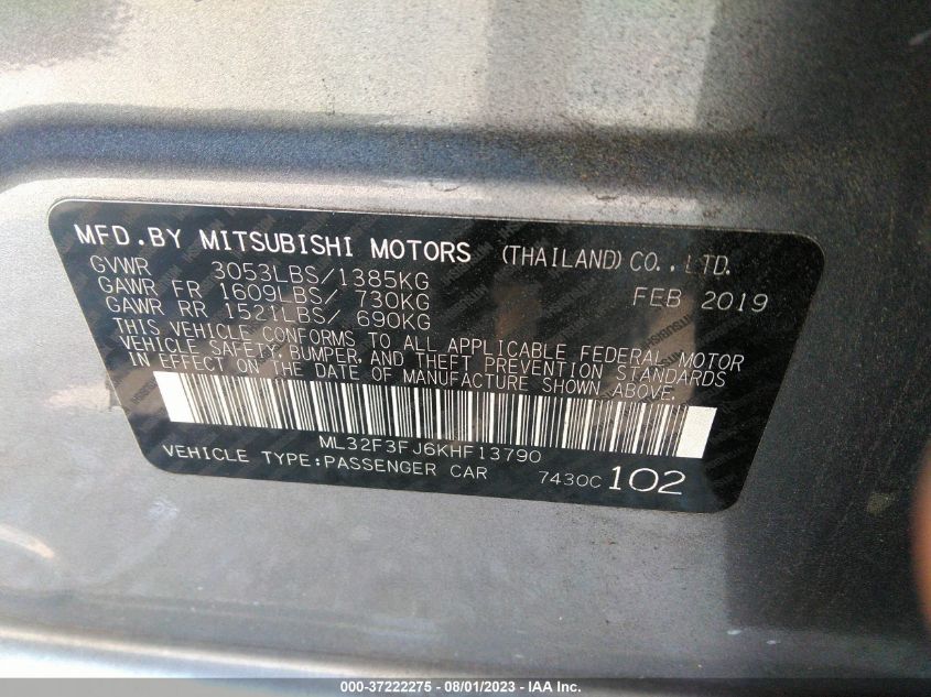 2019 MITSUBISHI MIRAGE G4 ES/RF - ML32F3FJ6KHF13790