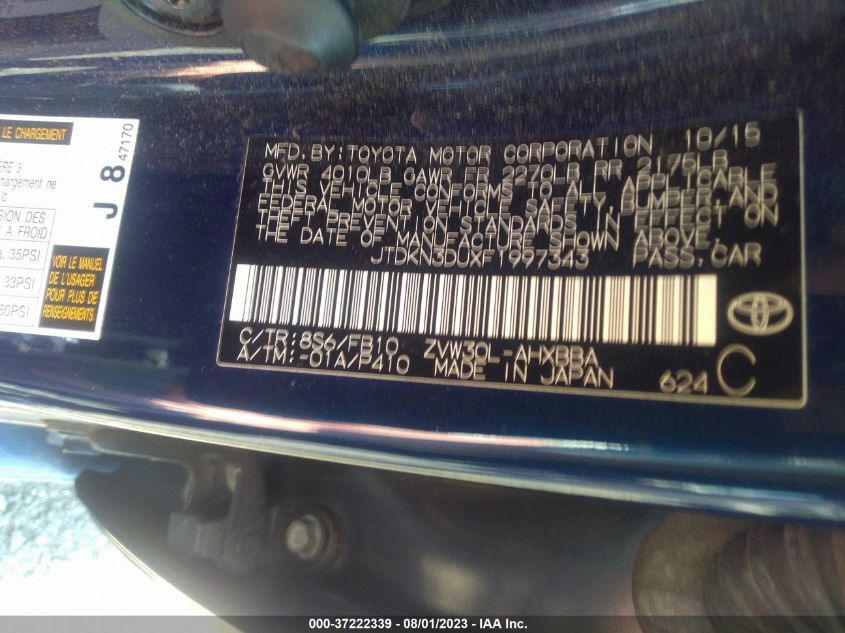 2015 TOYOTA PRIUS FOUR - JTDKN3DUXF1997343
