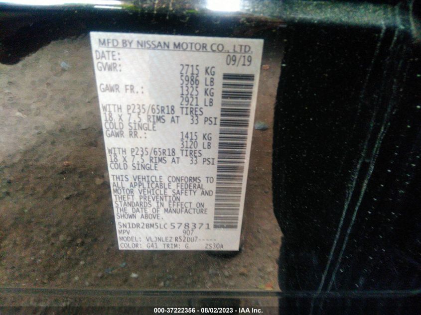 2020 NISSAN PATHFINDER SV - 5N1DR2BM5LC578371