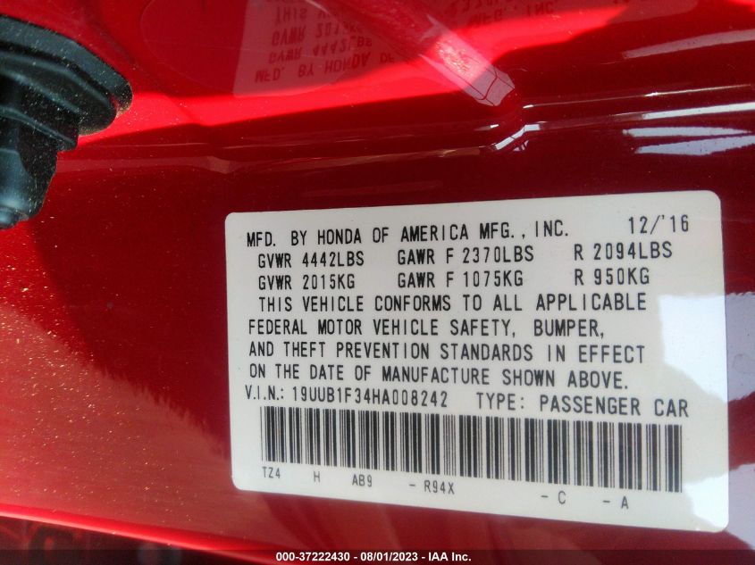2017 ACURA TLX - 19UUB1F34HA008242