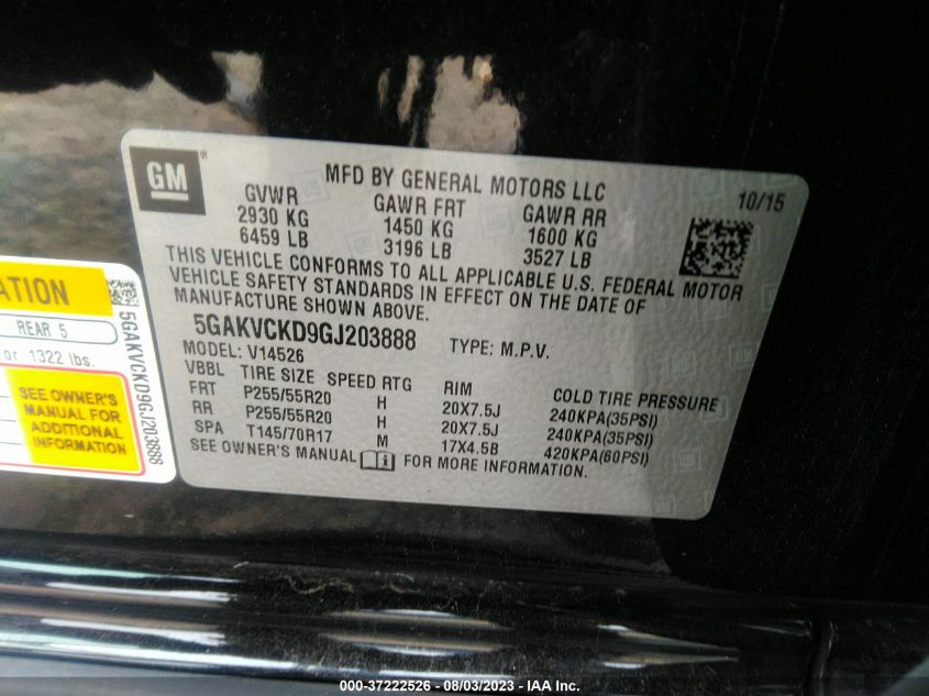 2016 BUICK ENCLAVE - 5GAKVCKD9GJ203888