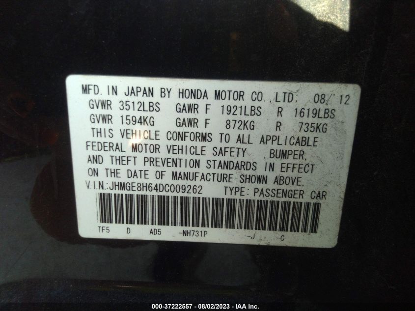 2013 HONDA FIT SPORT - JHMGE8H64DC009262