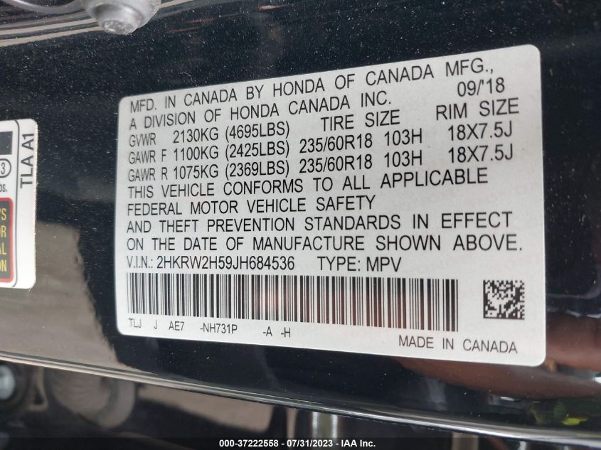 2018 HONDA CR-V EX - 2HKRW2H59JH684536