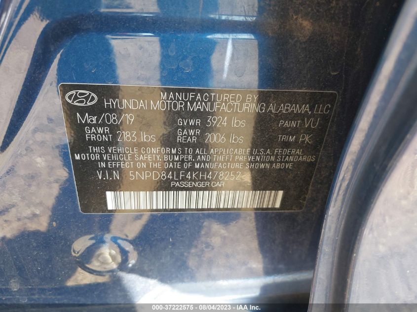 5NPD84LF4KH478252 Hyundai Elantra SEL 9