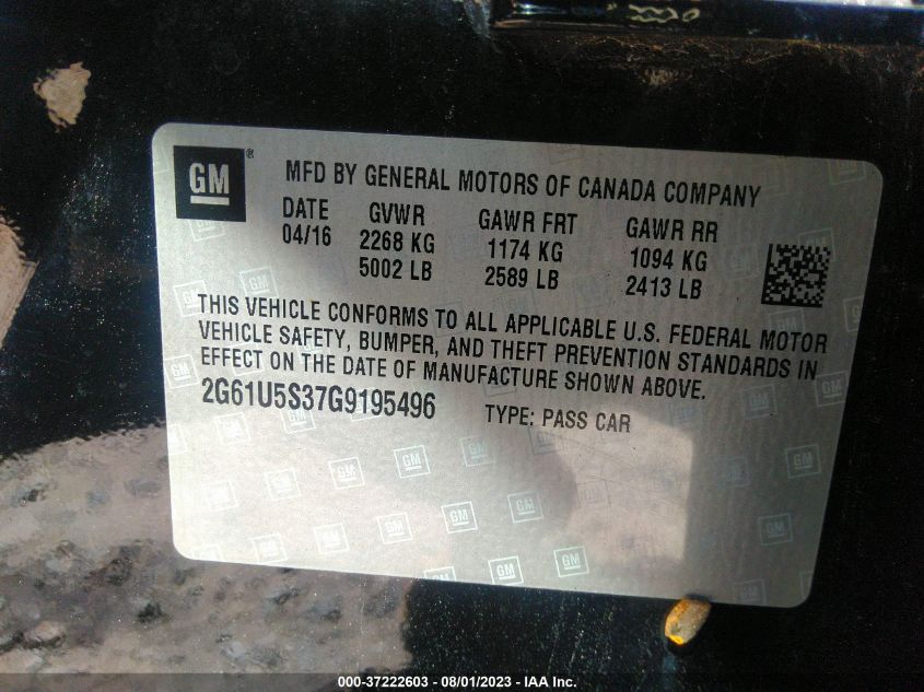2016 CADILLAC XTS LIVERY PACKAGE - 2G61U5S37G9195496