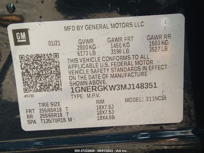 2021 CHEVROLET TRAVERSE LT CLOTH - 1GNERGKW3MJ148351