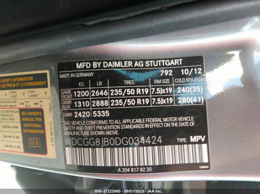 2013 MERCEDES-BENZ GLK-CLASS GLK 350 WDCGG8JB0DG034424