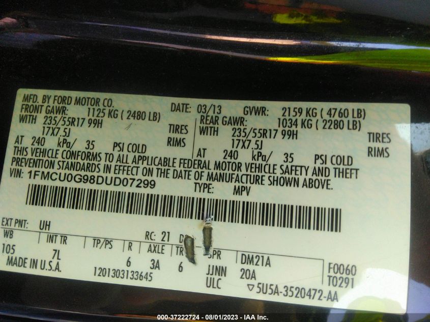 2013 FORD ESCAPE SE - 1FMCU0G98DUD07299