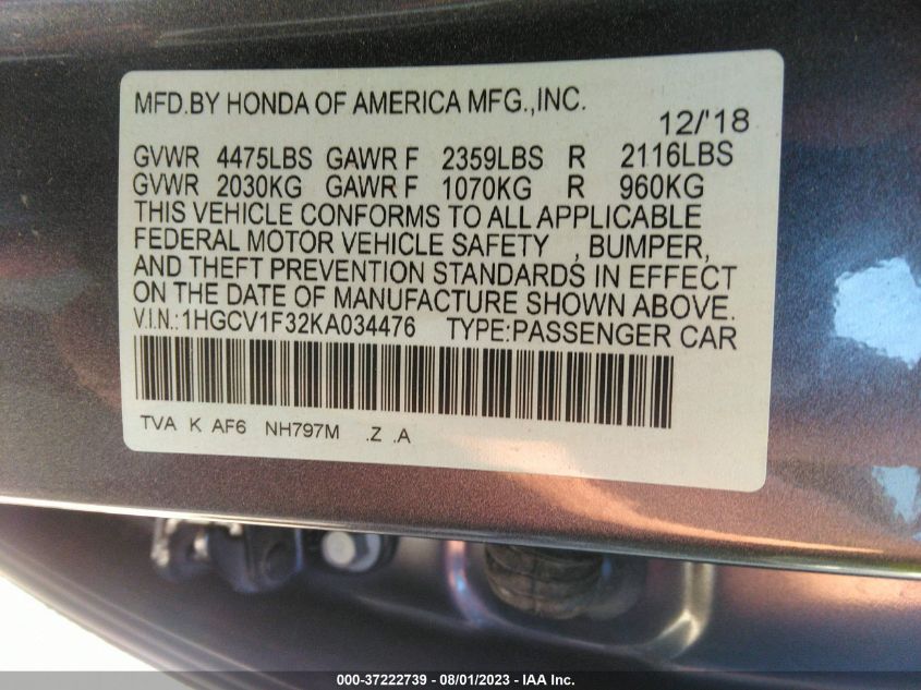 2019 HONDA ACCORD SEDAN SPORT 1.5T - 1HGCV1F32KA034476