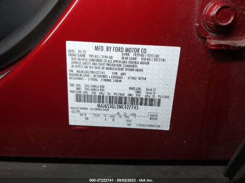 2021 FORD ECOSPORT SE - MAJ6S3GL2MC427745