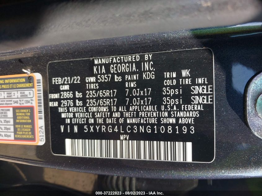 2022 KIA SORENTO LX - 5XYRG4LC3NG108193