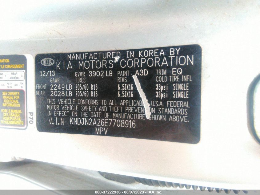 2014 KIA SOUL BASE - KNDJN2A26E7708916