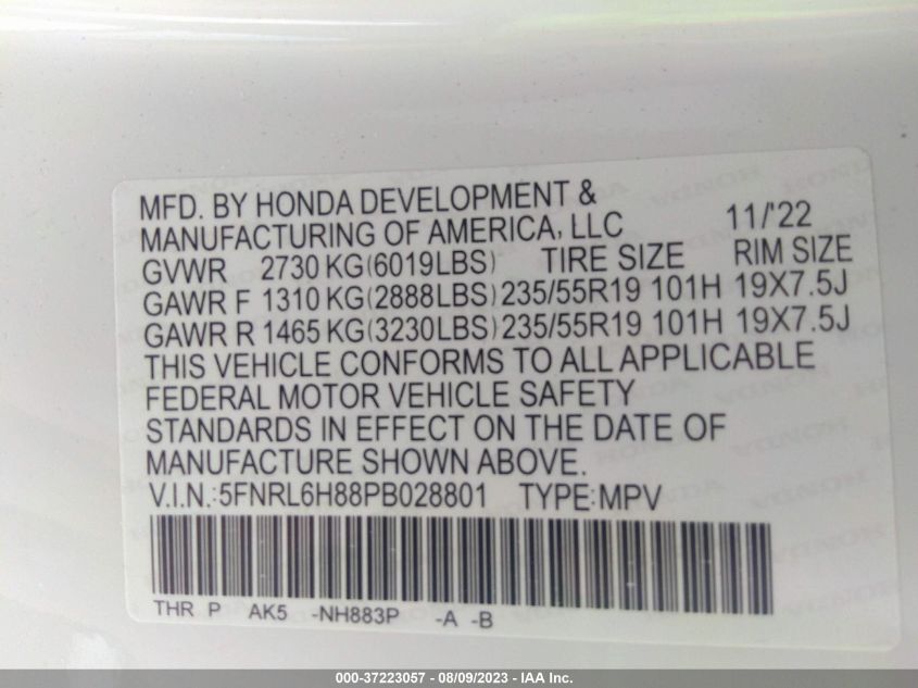 2023 HONDA ODYSSEY TOURING - 5FNRL6H88PB028801