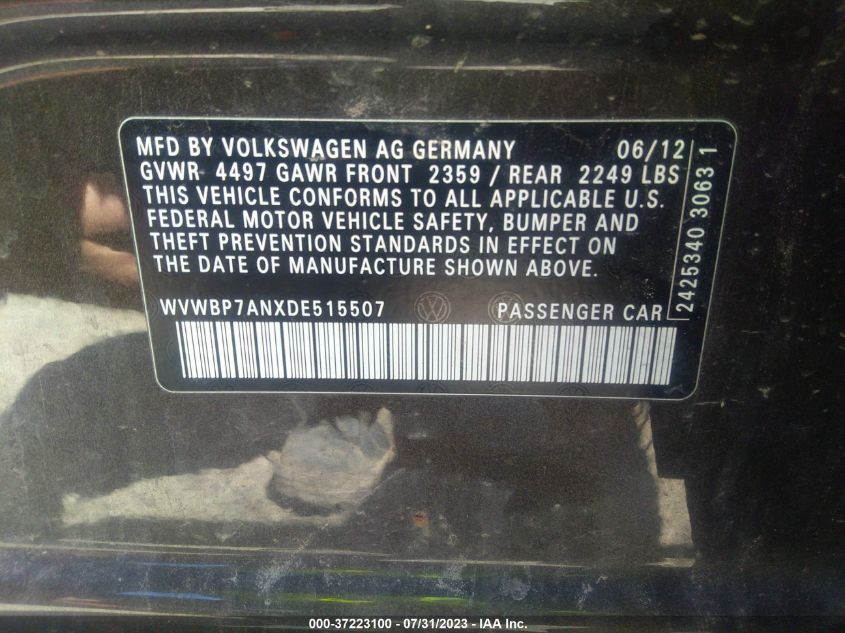 2013 VOLKSWAGEN CC SPORT - WVWBP7ANXDE515507
