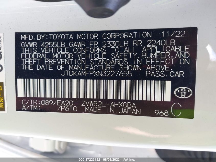 2022 TOYOTA PRIUS PRIME LE/XLE/LIMITED - JTDKAMFPXN3227655