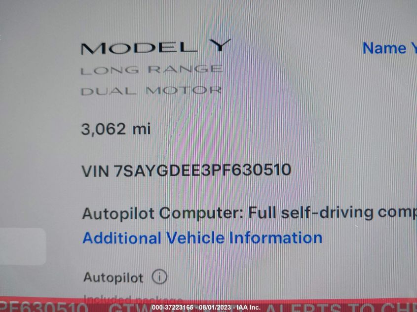 2023 TESLA MODEL Y LONG RANGE - 7SAYGDEE3PF630510
