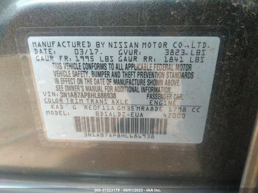 2017 NISSAN SENTRA SV - 3N1AB7AP8HL686938