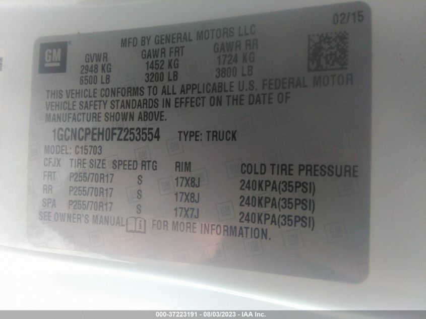 2015 CHEVROLET SILVERADO 1500 WORK TRUCK - 1GCNCPEH0FZ253554