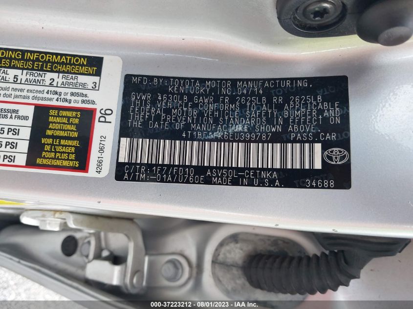 2014 TOYOTA CAMRY L/SE/LE/XLE - 4T1BF1FK6EU399787