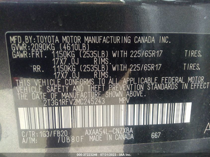 2021 TOYOTA RAV4 LE - 2T3G1RFV2MC245243