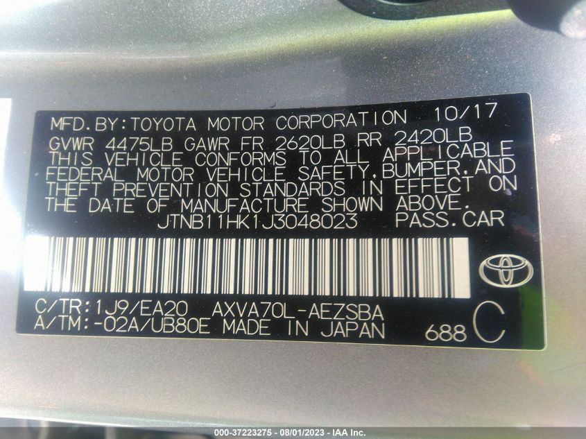 2018 TOYOTA CAMRY LE/SE/XLE/L - JTNB11HK1J3048023
