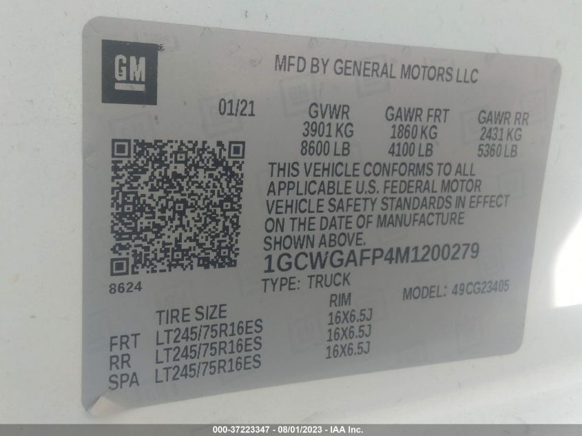 2021 CHEVROLET EXPRESS CARGO VAN - 1GCWGAFP4M1200279