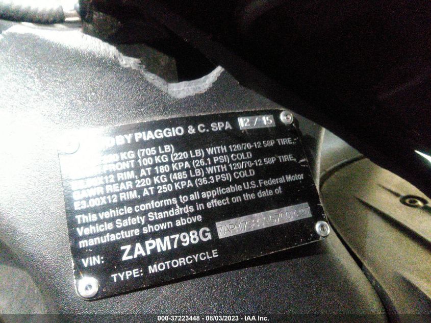 2016 PIAGGIO FLY 150 - ZAPM798G9G7002297