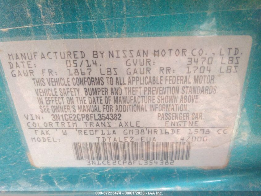 2015 NISSAN VERSA NOTE S/S PLUS/SV/SL/SR - 3N1CE2CP8FL354382