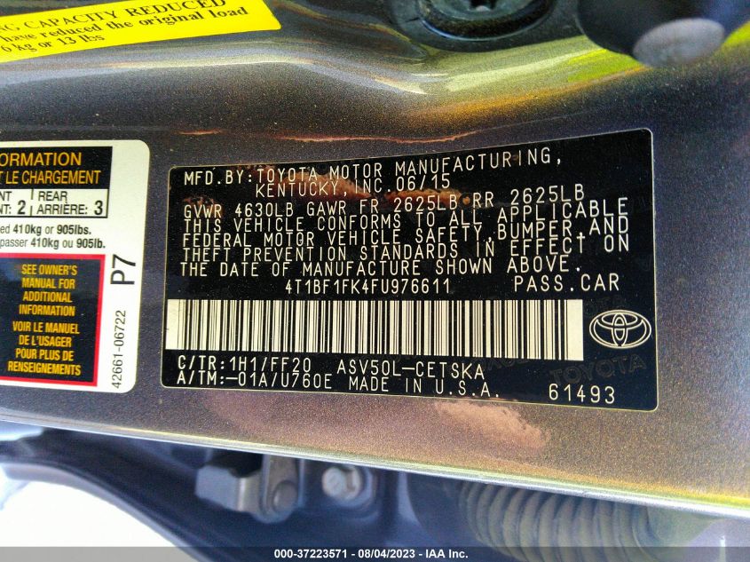 2015 TOYOTA CAMRY XLE/SE/LE/XSE - 4T1BF1FK4FU976611