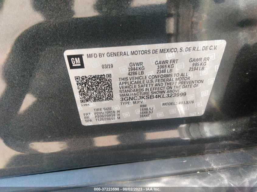 2019 CHEVROLET TRAX LS - 3GNCJKSB4KL323999