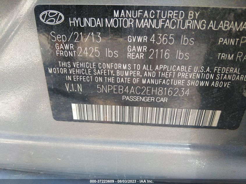 2014 HYUNDAI SONATA GLS - 5NPEB4AC2EH816234