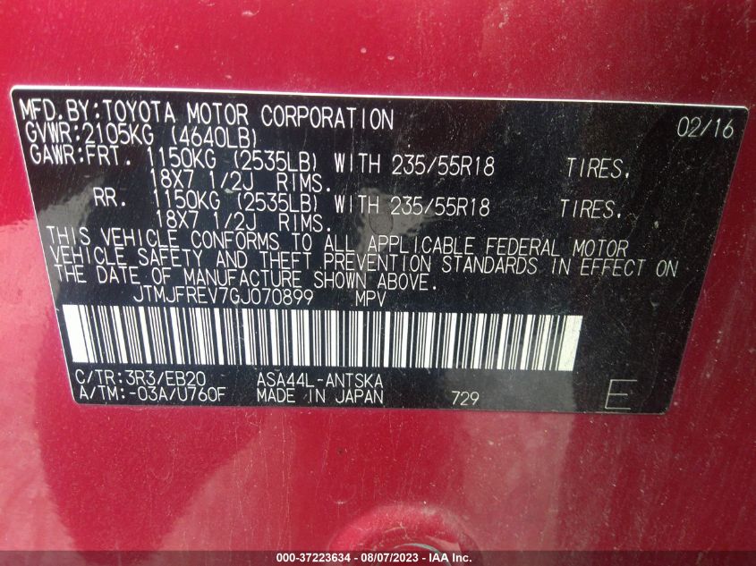 2016 TOYOTA RAV4 SE - JTMJFREV7GJ070899