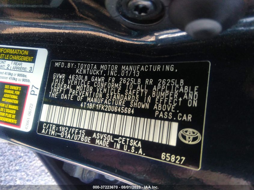 2013 TOYOTA CAMRY L/LE/SE/XLE - 4T1BF1FK2DU645684