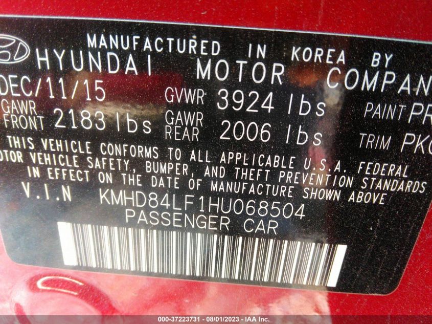 2017 HYUNDAI ELANTRA SE/VALUE/LIMITED - KMHD84LF1HU068504