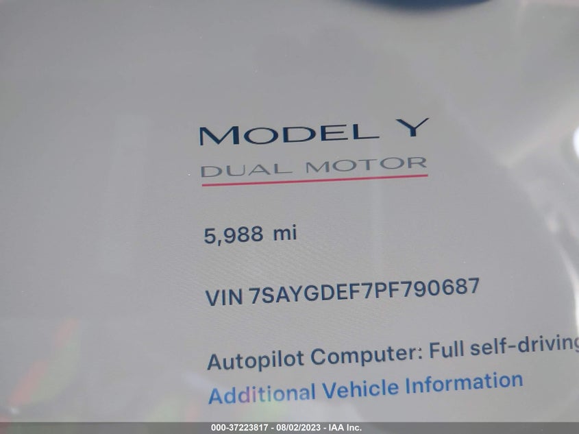 VIN 7SAYGDEF7PF790687 2023 TESLA MODEL Y PERFORMANCE
