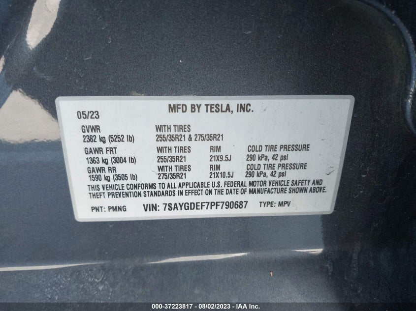 VIN 7SAYGDEF7PF790687 2023 TESLA MODEL Y PERFORMANCE