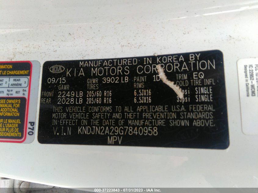 2016 KIA SOUL BASE - KNDJN2A29G7840958