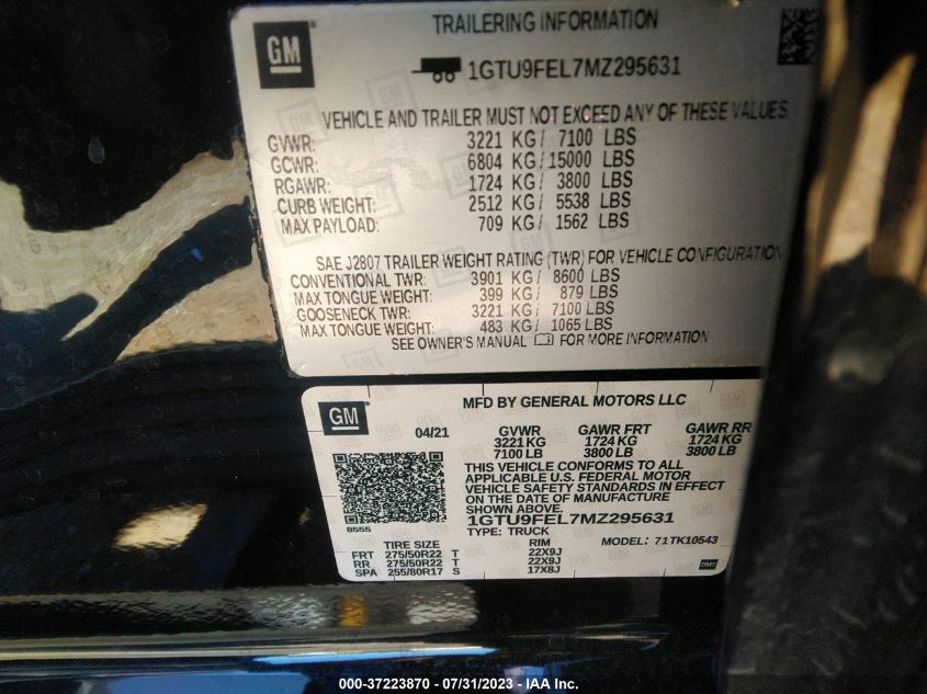2021 GMC SIERRA 1500 DENALI - 1GTU9FEL7MZ295631