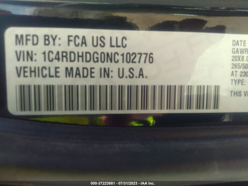 2022 DODGE DURANGO GT PLUS - 1C4RDHDG0NC102776
